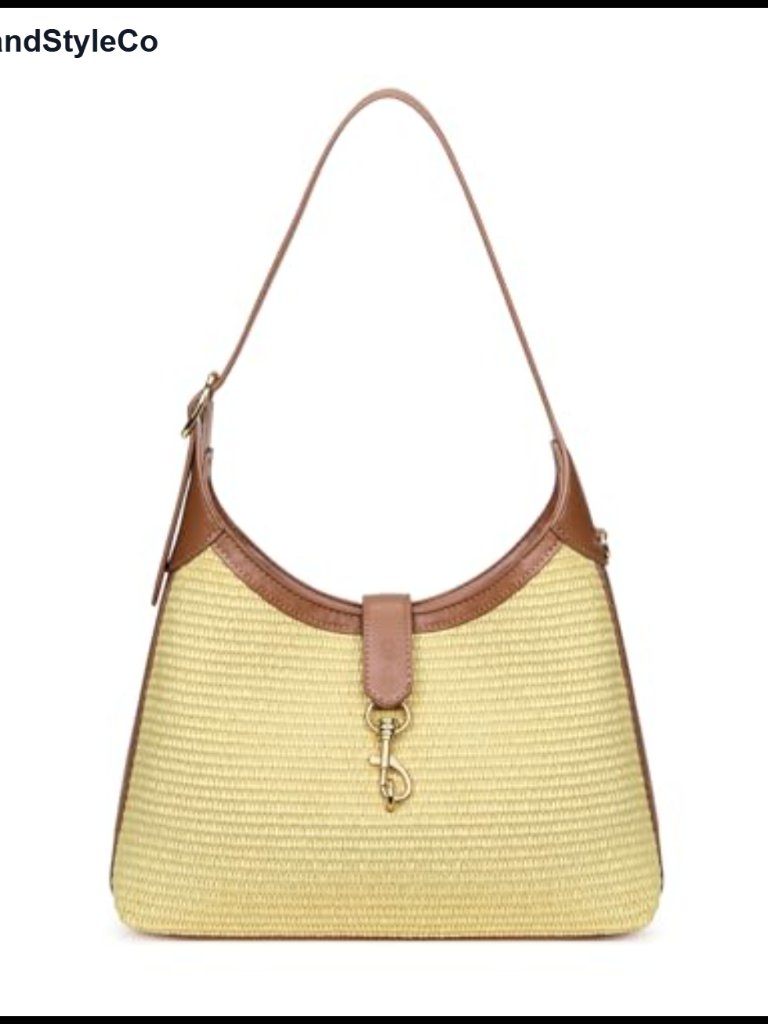 Woven Wicker Straw Hobo Bag Adjustable Strap Lightweight Shoulder Purse